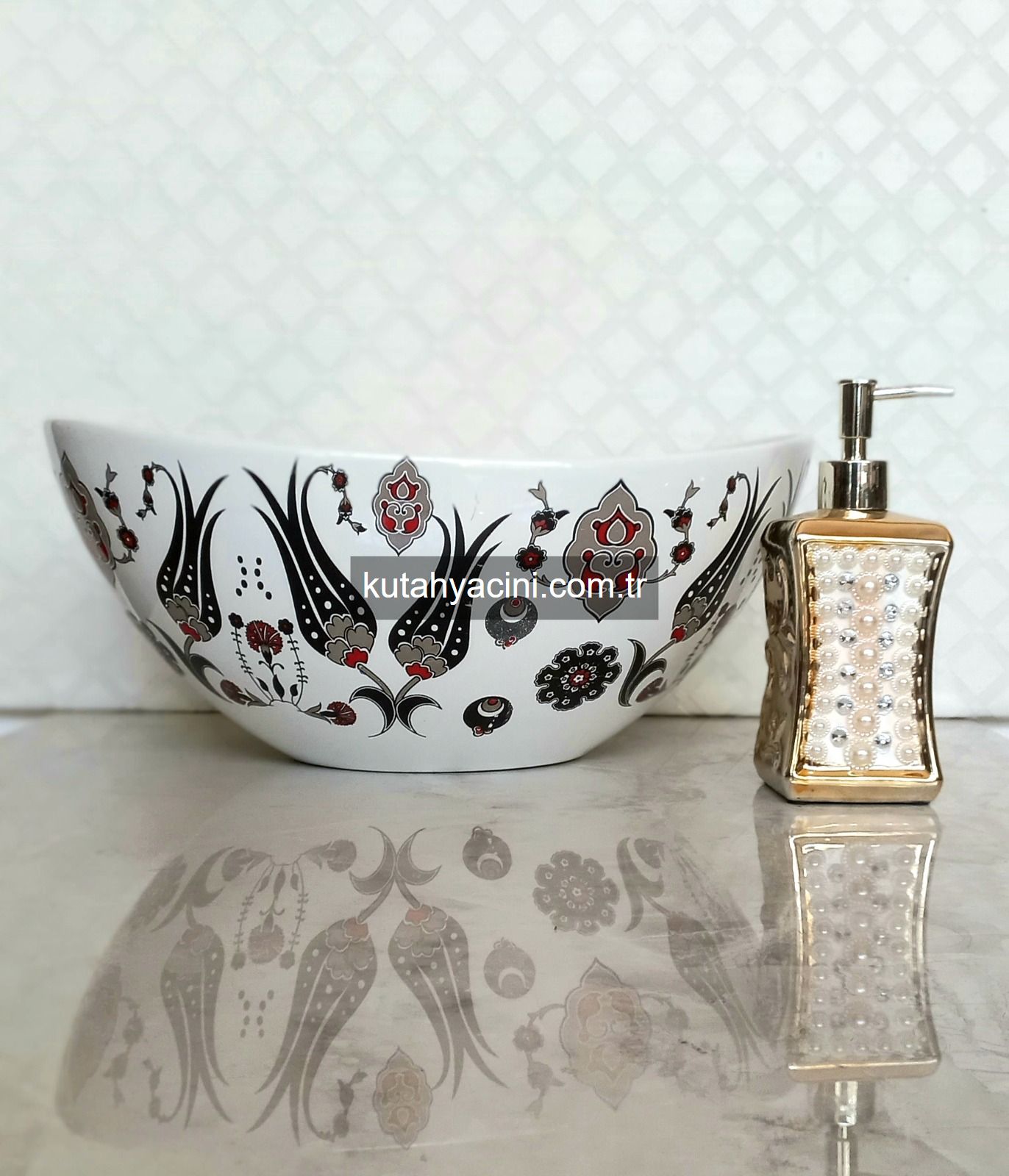 Porselen El Dekor Çinili Lavabo 40 x 32 x18 x11 cm-3 (2)